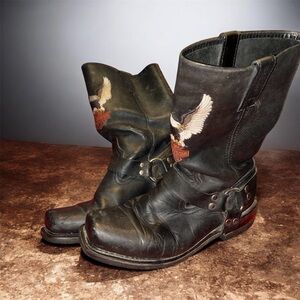 Harley-Davidson Black Leather Eagle Harness Boots with Embroidered Eagle